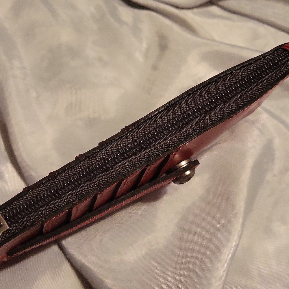 Patricia Nash Alanna Berry Red Leather Wristlet credit Card Holder with Strap Ha - Picture 5 of 5